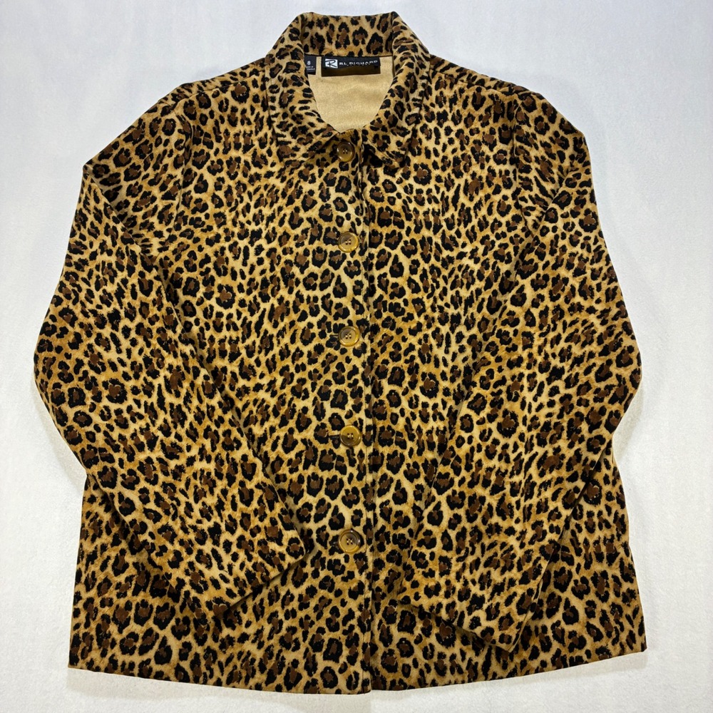 Vintage RL Richard Womens 8 Leopard Print Jacket Velvet Suede Feel Jacket
